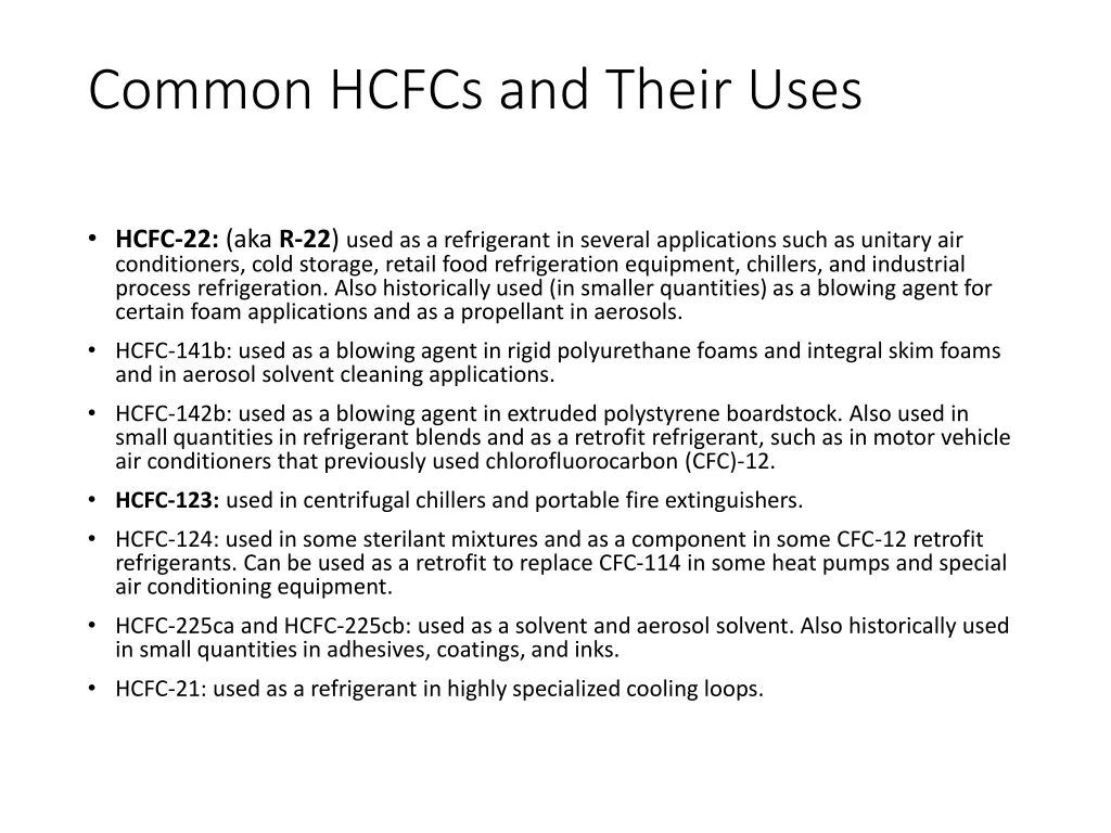 common hcfcs and their uses