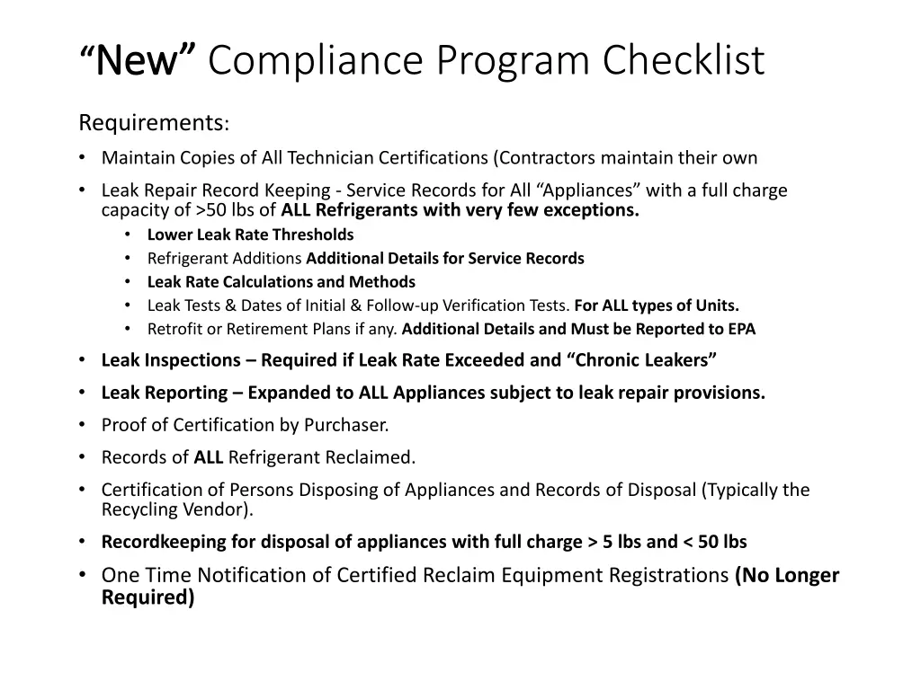 new new compliance program checklist