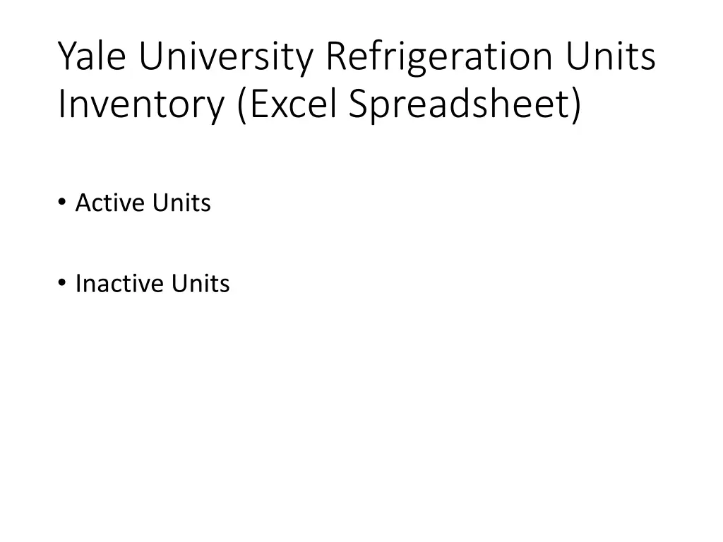 yale university refrigeration units inventory