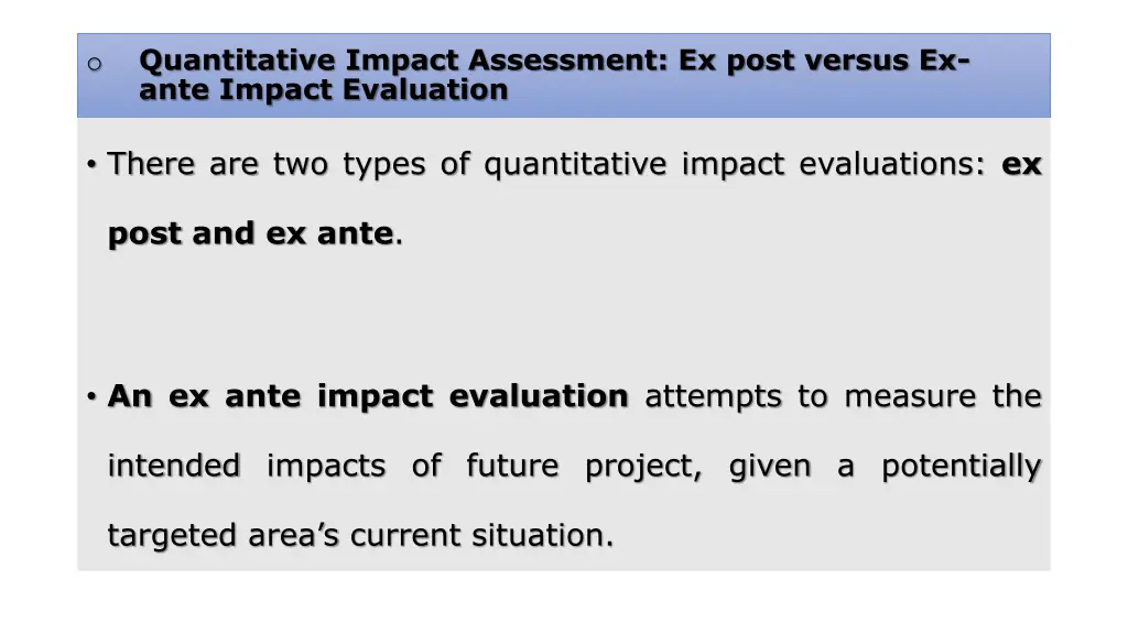 quantitative impact assessment ex post versus