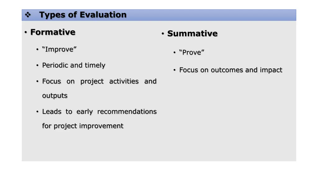 types of evaluation