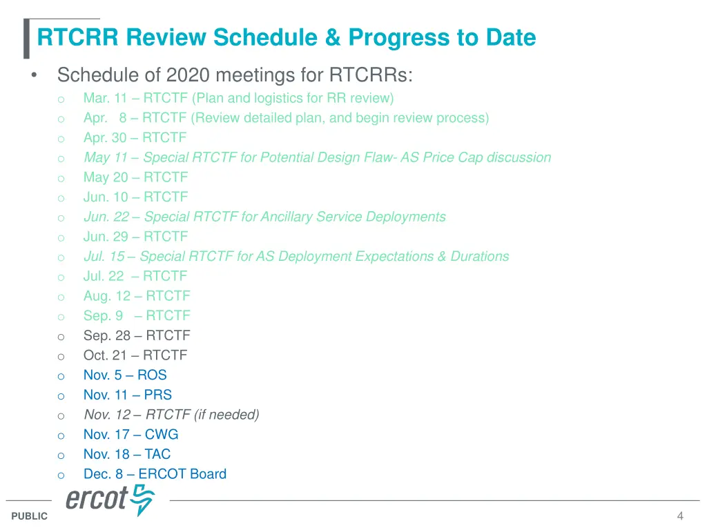 rtcrr review schedule progress to date