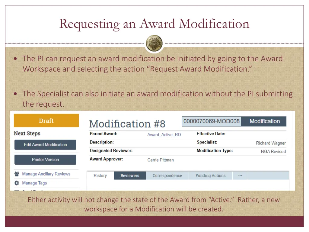 requesting an award modification