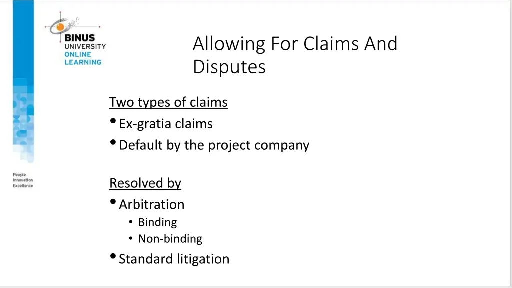 allowing for claims and disputes
