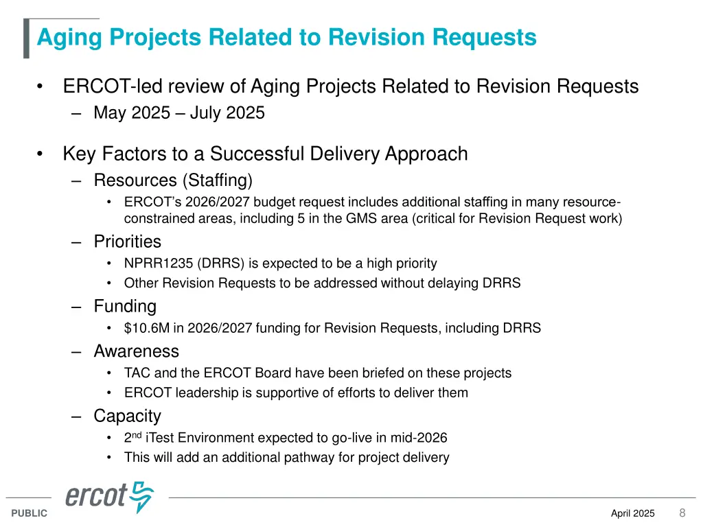 aging projects related to revision requests