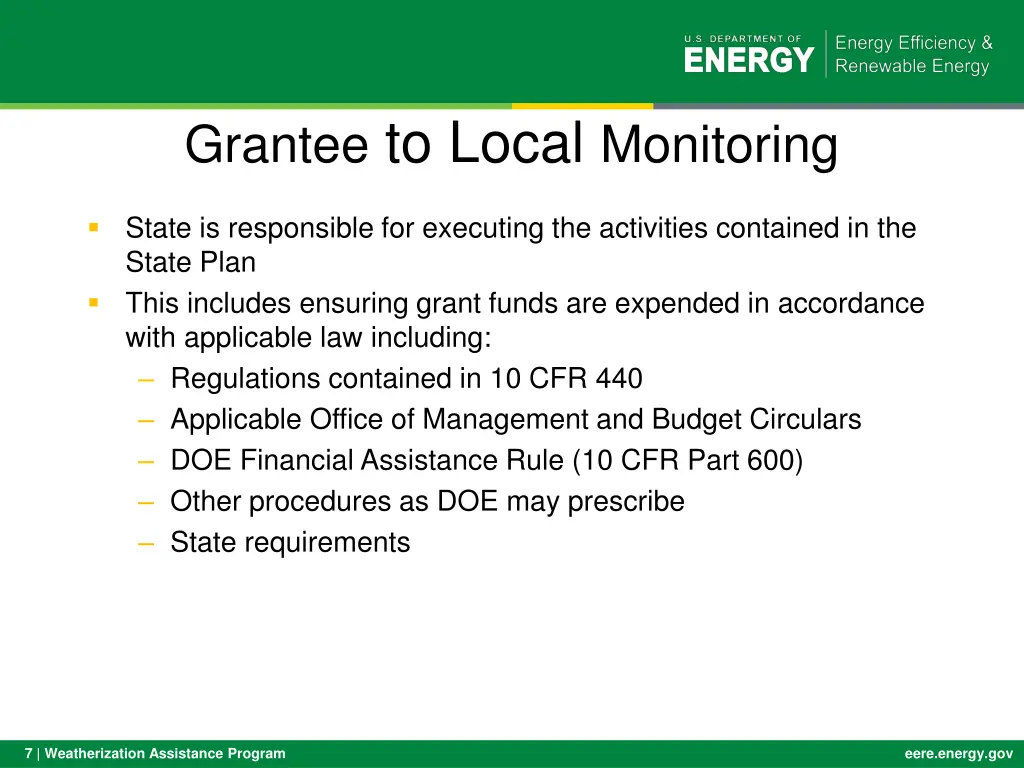 grantee to local monitoring