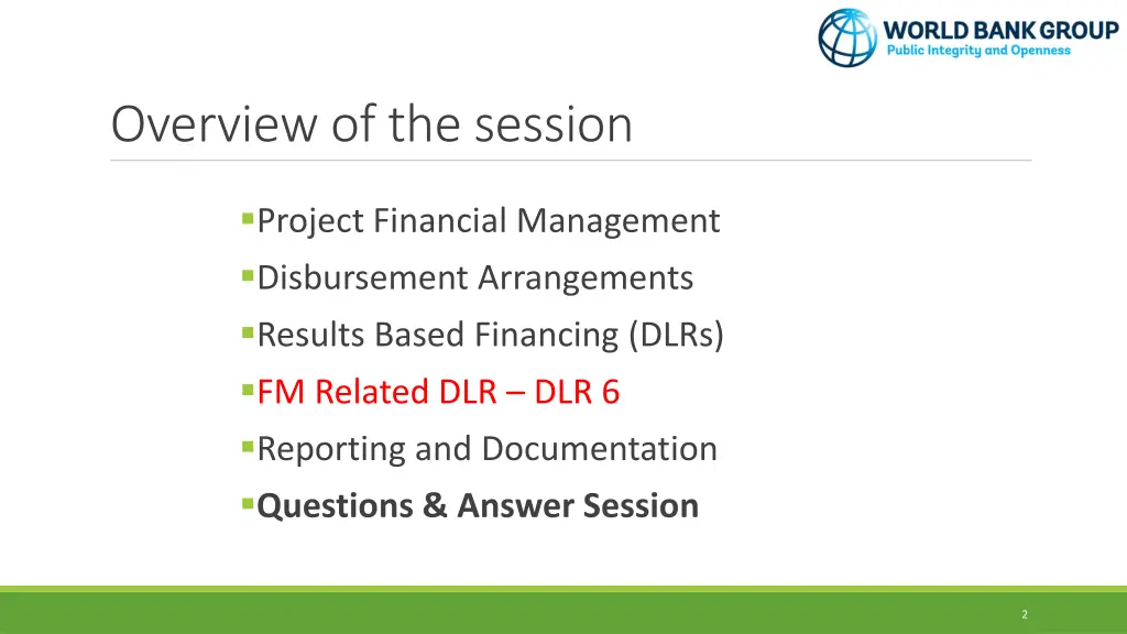 overview of the session