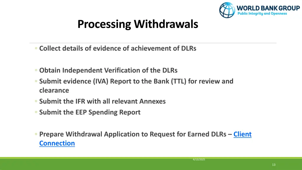 processing withdrawals