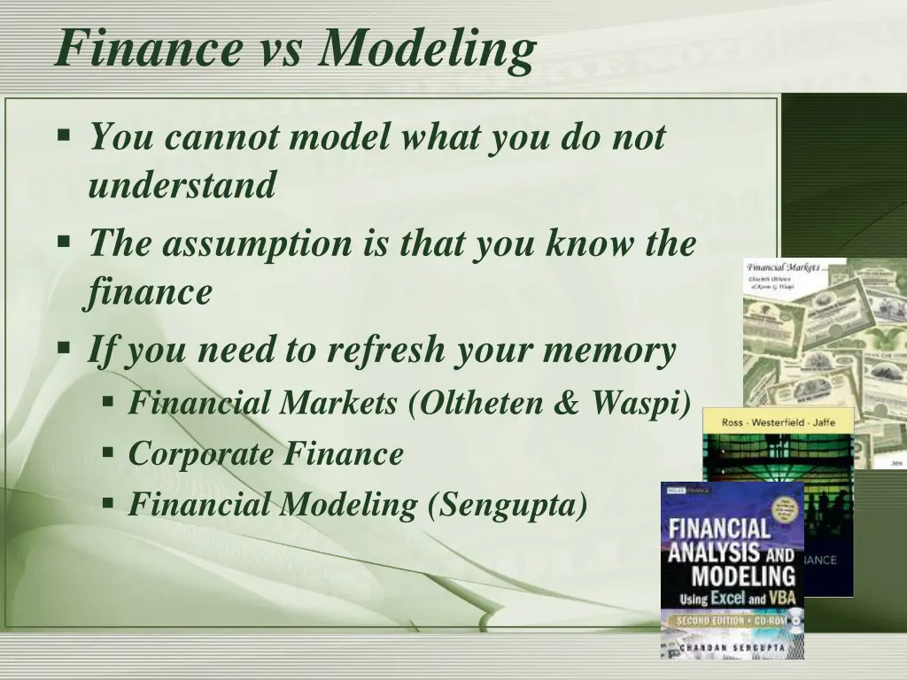 finance vs modeling
