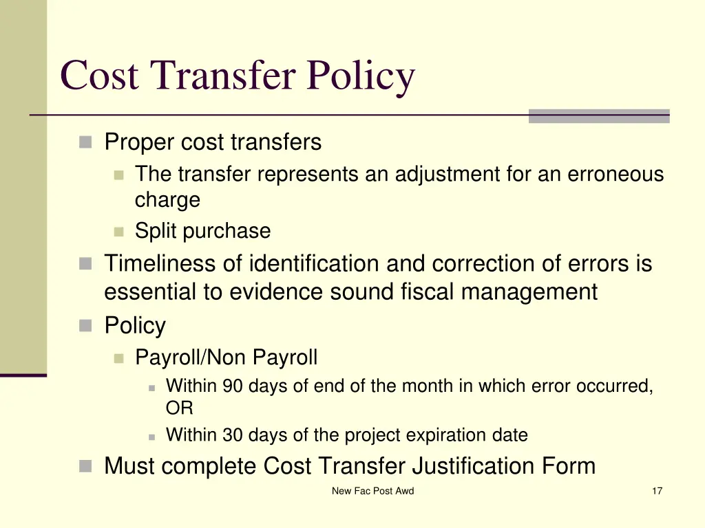 cost transfer policy 1