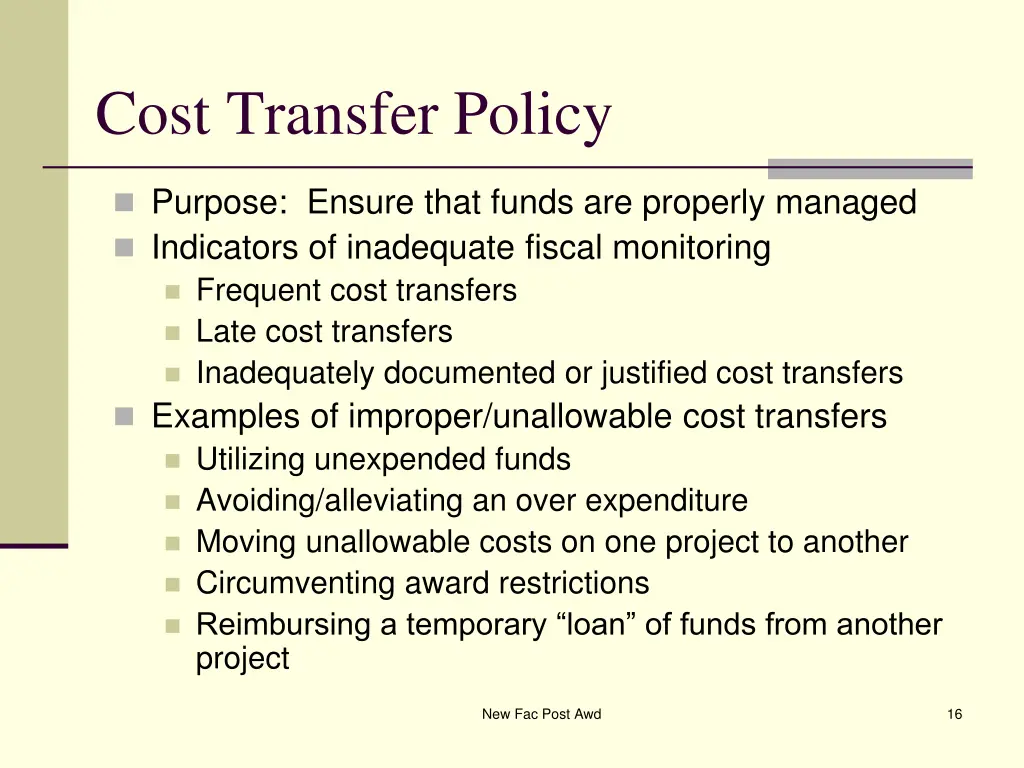 cost transfer policy