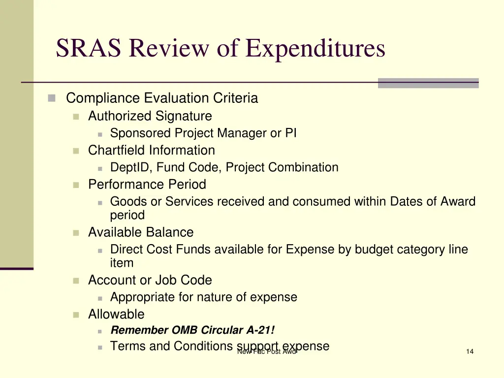 sras review of expenditures 1