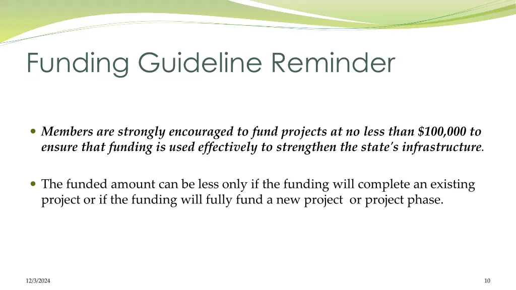 funding guideline reminder