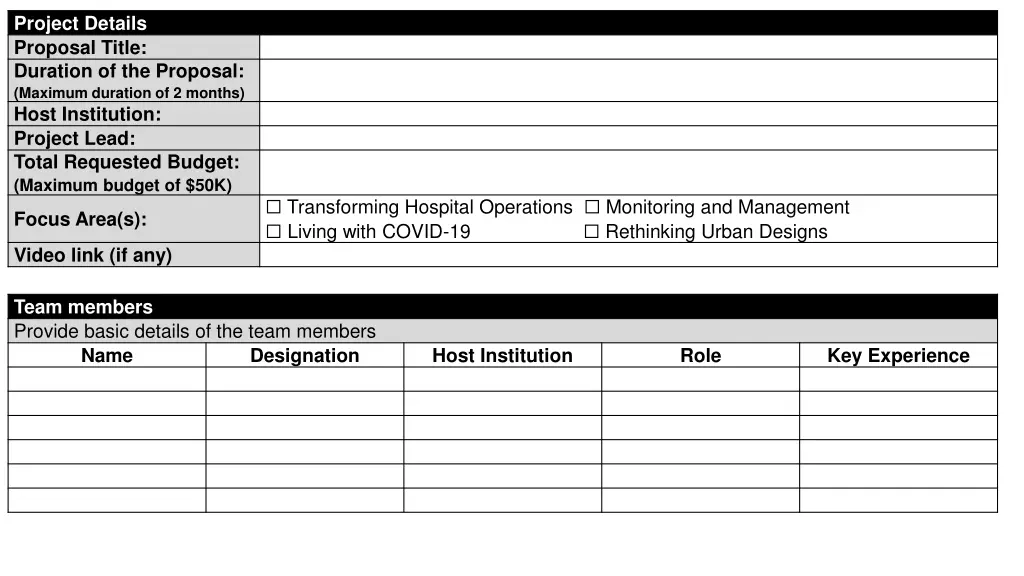 project details proposal title duration