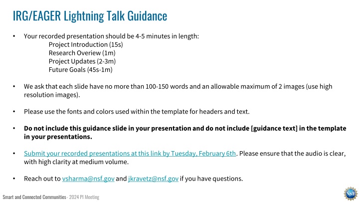 irg eager lightning talk guidance