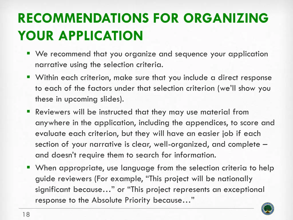 recommendations for organizing your application