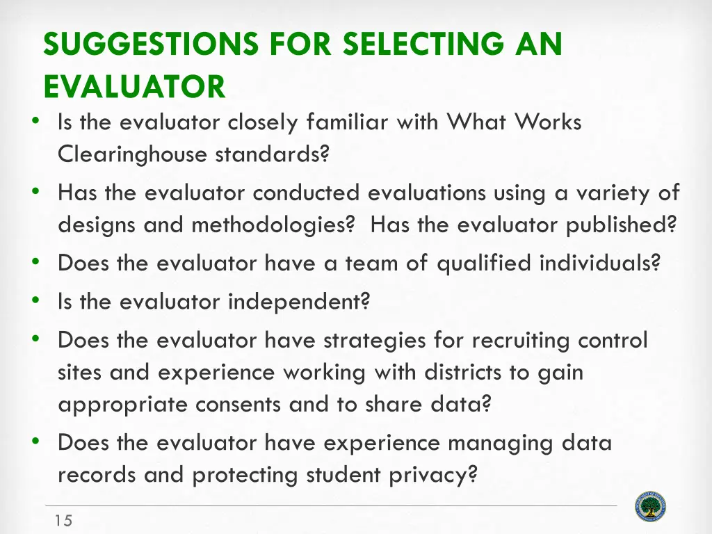 suggestions for selecting an evaluator