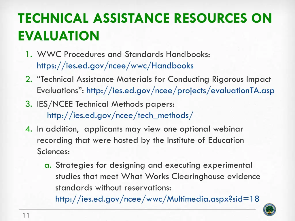 technical assistance resources on evaluation