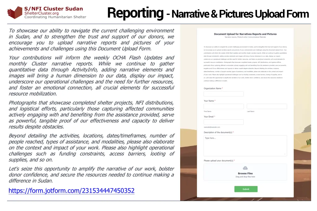 reporting narrative pictures upload form