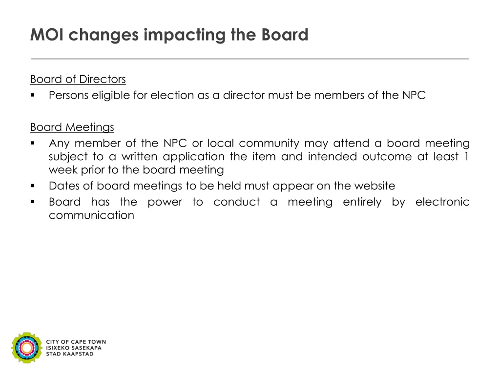 moi changes impacting the board