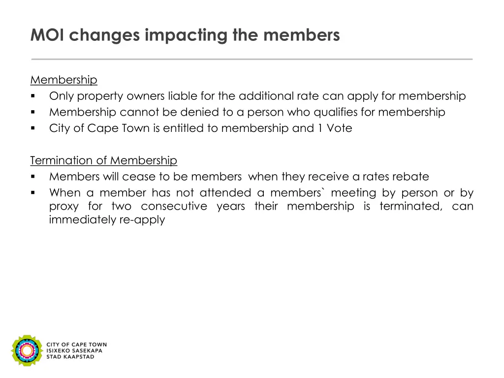 moi changes impacting the members