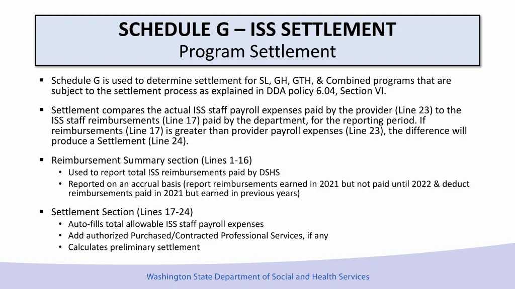schedule g iss settlement program settlement