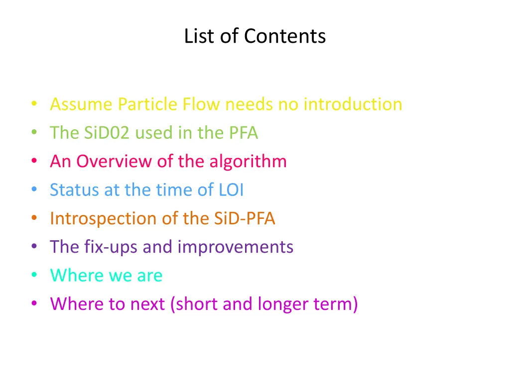 list of contents