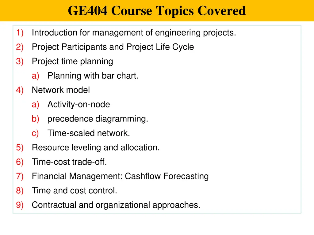 ge404 course topics covered
