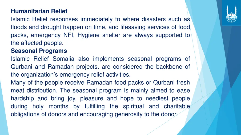 humanitarian relief islamic relief responses