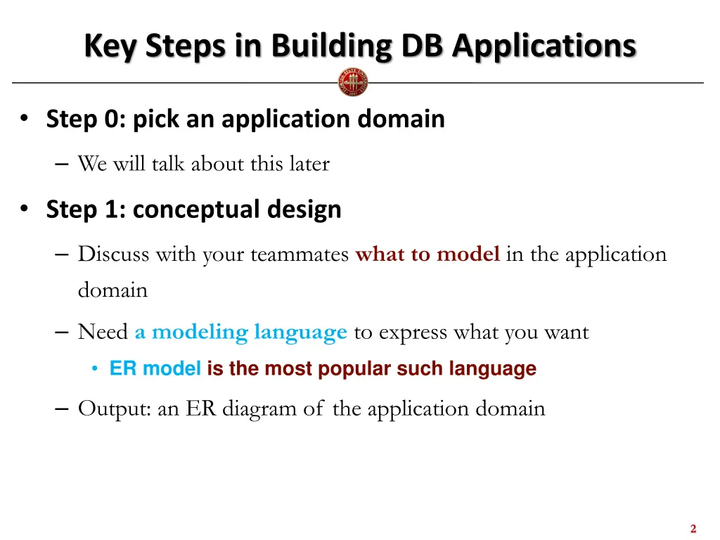 key steps in building db applications