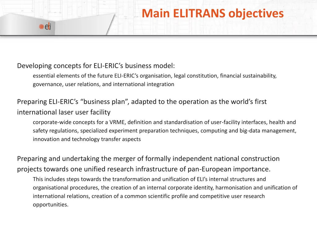 main elitrans objectives
