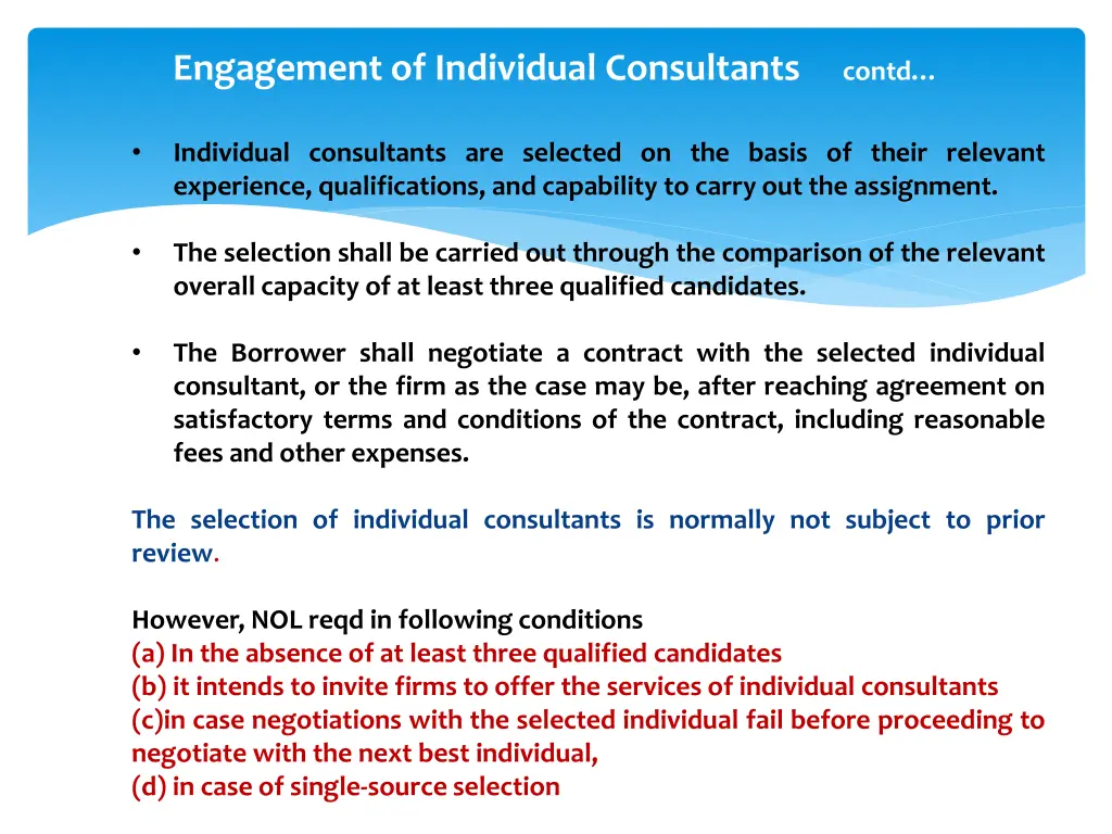 engagement of individual consultants contd
