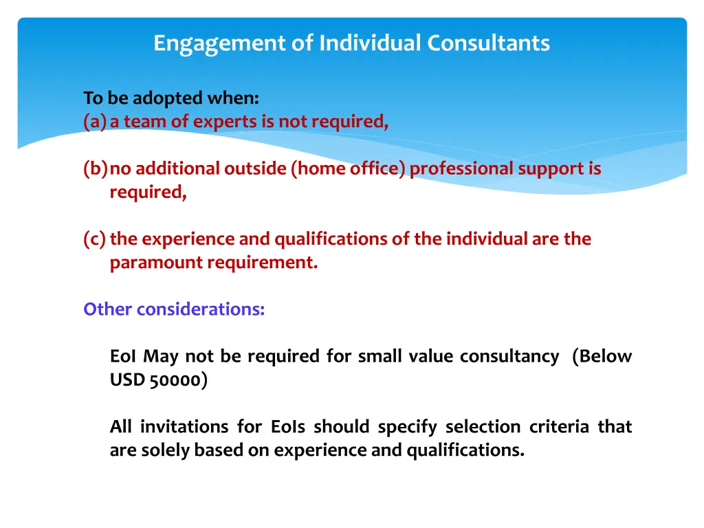 engagement of individual consultants