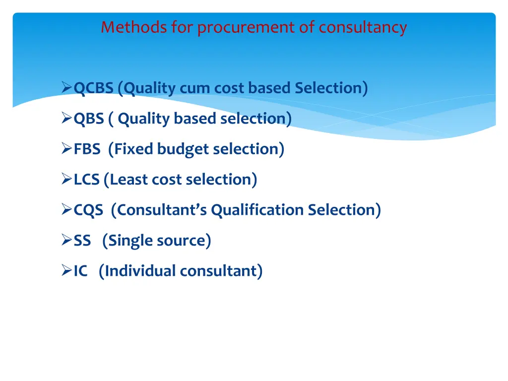 methods for procurement of consultancy