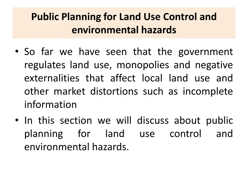 public planning for land use control
