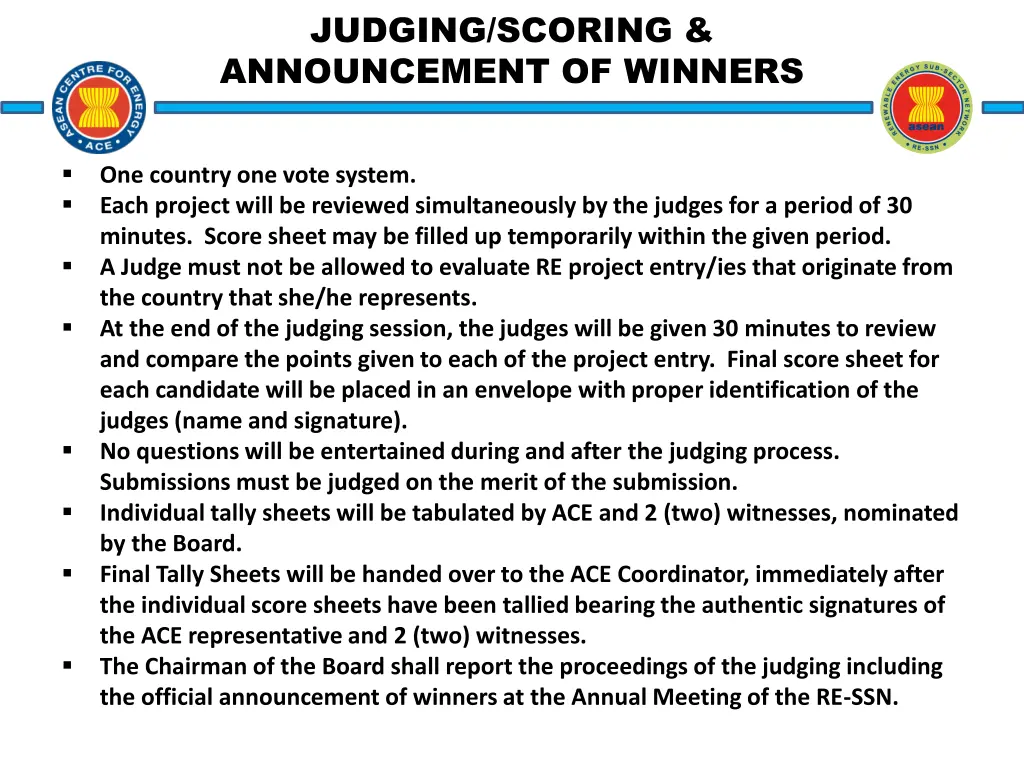 judging scoring announcement of winners