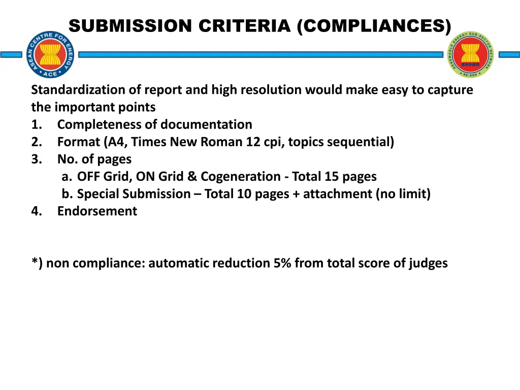 submission criteria compliances