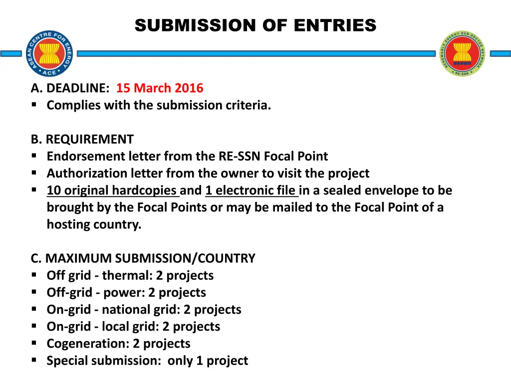 submission of entries