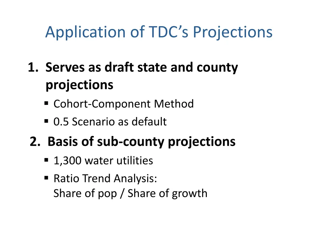 application of tdc s projections