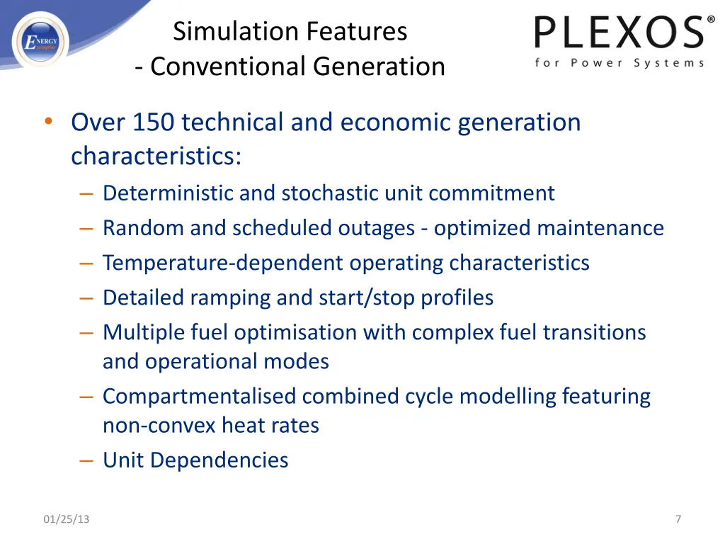 simulation features conventional generation