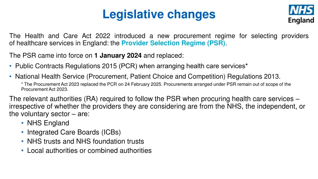 legislative changes