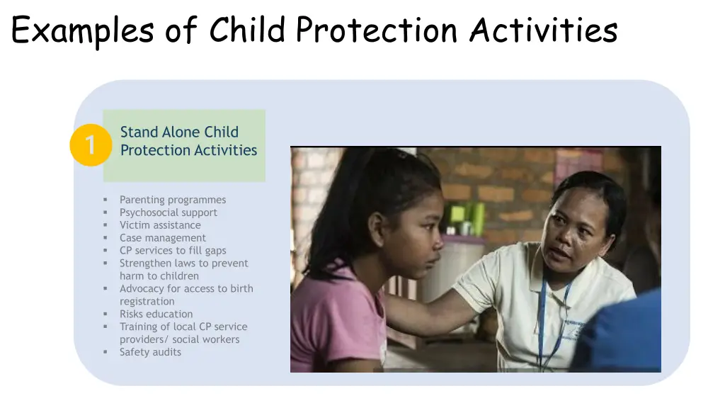 examples of child protection activities