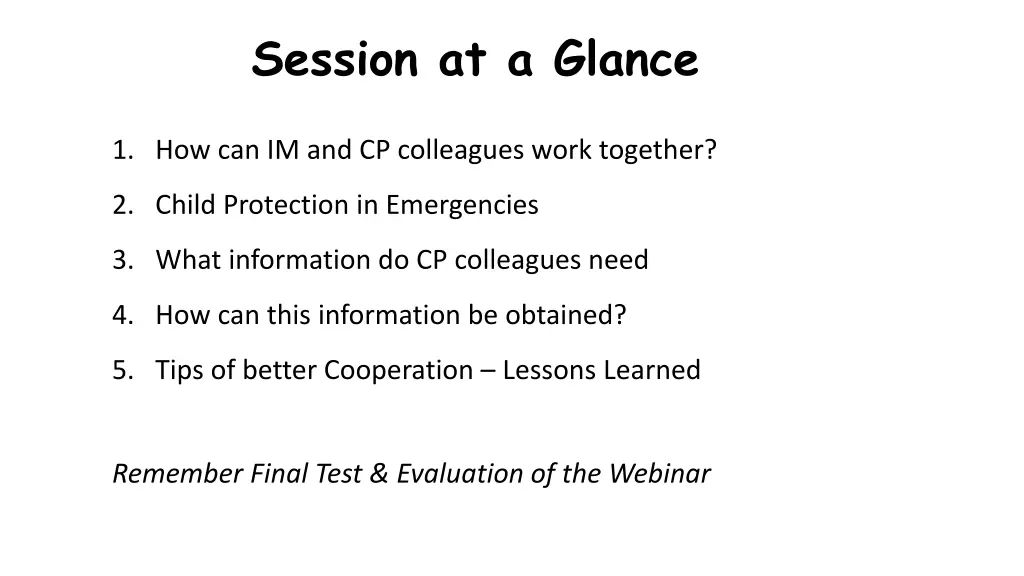 session at a glance