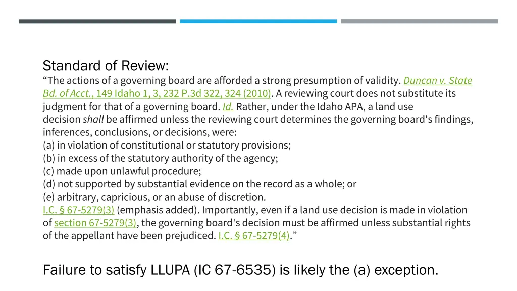 standard of review the actions of a governing