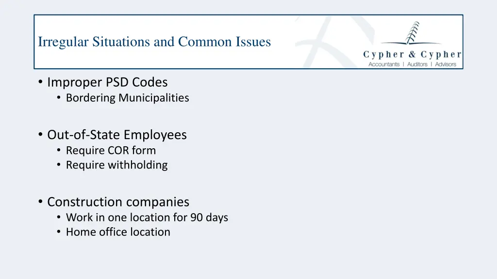 irregular situations and common issues