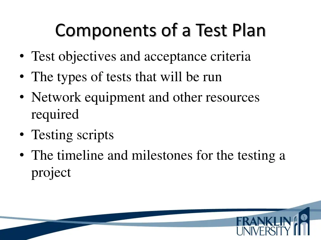 components of a test plan test objectives