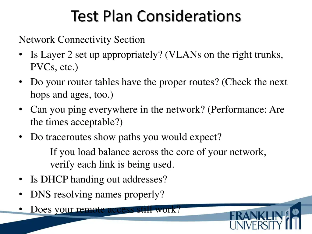 test plan considerations
