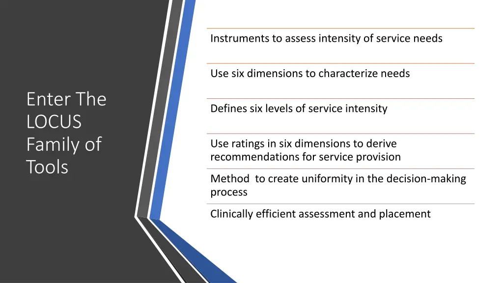 instruments to assess intensity of service needs