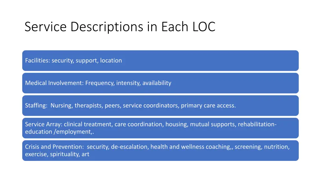 service descriptions in each loc