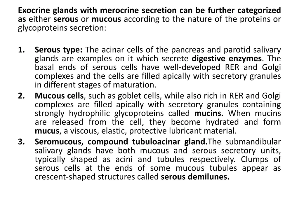 exocrine glands with merocrine secretion
